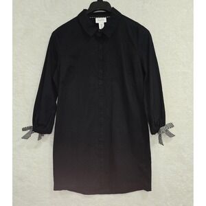 Heyton Women's Size M Black Dress 1/4 Button Collar Long Sleeve Woven Cotton